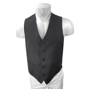 Rossini Men's Black Pinstriped V-Neck Button Down Vest Tuxedo Coat Jacket Size S